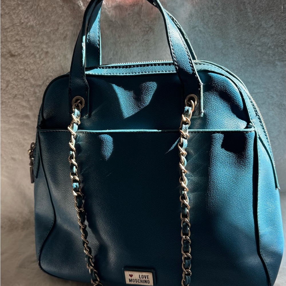 Love Moschino Authentic Teal Chain Strap Shoulder Bag
